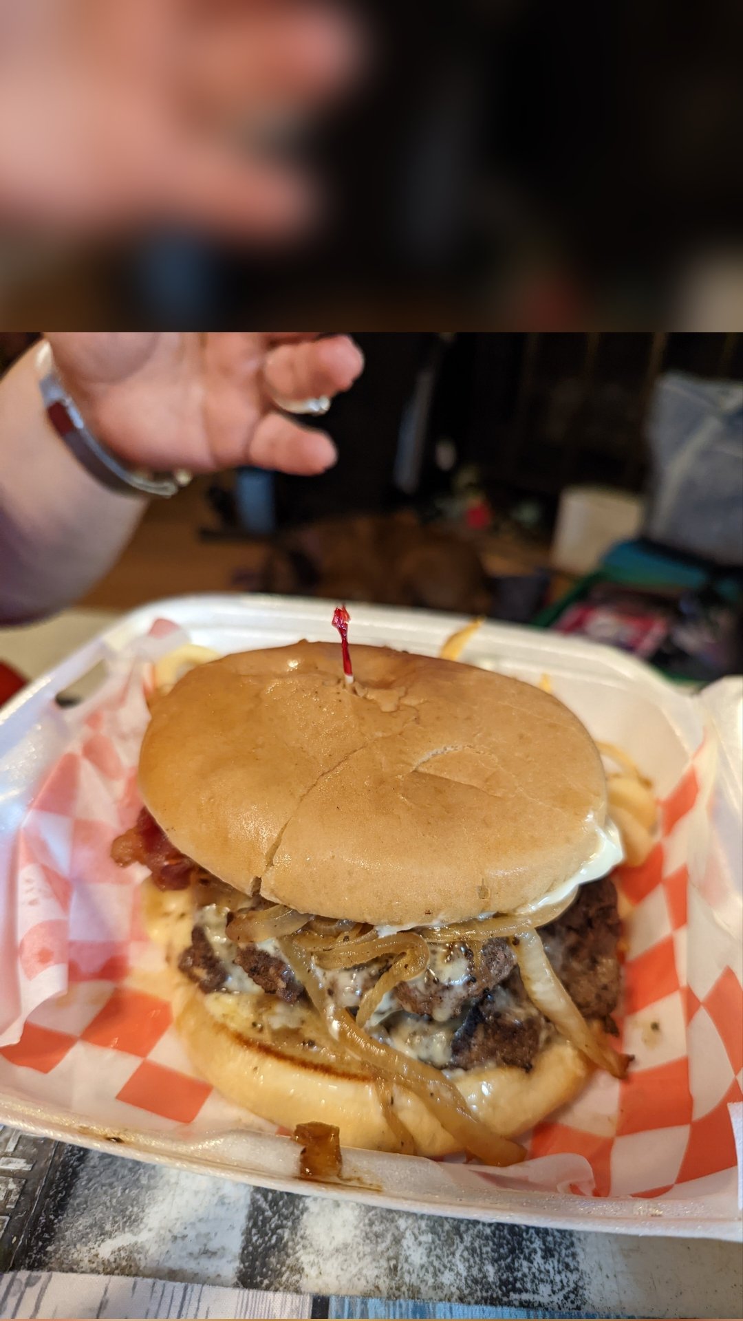 Elvis burger from the new restaurant down the road. Wicked Yoda's